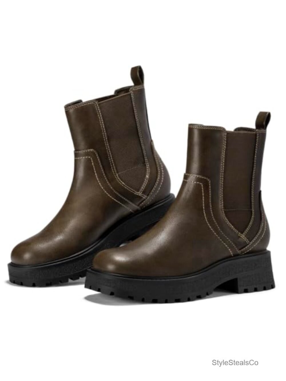 Faux Leather Chunky Platform Chelsea Ankle Boots Square Toe Slip-On